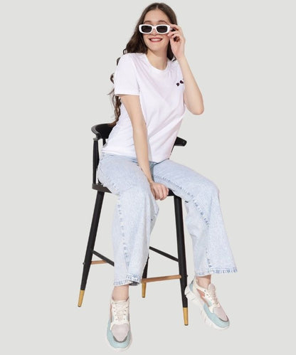 Women's White Graphic Print Half Sleeves Regular Fit T-Shirt