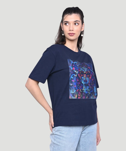 Women's Blue Graphic Print Half Sleeves Regular Fit T-Shirt